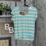 Threads Womens Striped Open Back Strappy Unlined Shirt Top Blue Green / Brown L