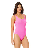 California Waves Womens Wild Cat Print One-Piece Swimsuit Azalea Pink M