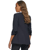 Calvin Klein Women's Ruched-Sleeve Open-Front Blazer Jacket Navy Blue 14