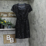 Donna Karan Petite Square-Neck Sequinned Belted Button Down Dress Black 2P