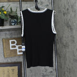 Karl Lagerfeld Paris Womens Lace-Trim Sweater Tank Top Black / Soft White XL