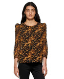 Calvin Klein Womens Printed Chiffon Sleeve Blouse with Overlay M2GH6875