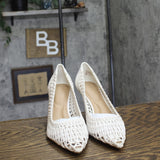 INC International Concepts Zitah Woven Pointed Toe Pumps White Woven 9M