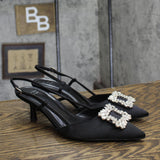 A New Day Womens Annette Satin Slingback Heels with Memory Foam Insole Black 9M
