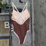 Cupshe Women's Brown Shell Stitch Scoop Neck One-Piece Swimsuit Brown M