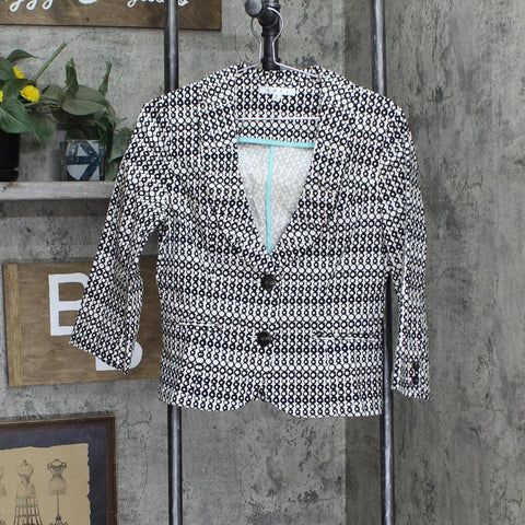 Cabi Womens Patterned 2 Button Stretch Blazer Jacket Black / Off White 6