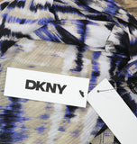 DKNY Womens Printed Side-Ruched Sheer Sleeve Mesh Dress DD4JU31C Black / Blue 12