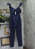 BCBGMAXAZRIA Cut Out One Shoulder Side Pocket Open Back Jumpsuit Dark Navy XS
