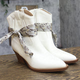 Universal Thread Frannie Western Ankle Boots with Scarf Tie 95053280 White 7M