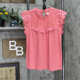 Lc Lauren Conrad Women's Flutter Sleeve Lace Tank Scented Rose Pink S