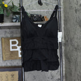 Swim Solutions Womens Black Swan Tiered-Ruffled Tankini Swim Top 806833 Black 16