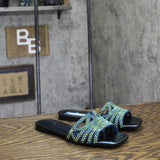 INC International Concepts Womens Tianah Embellished Flat Sandals Blue Bling 5M