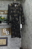 Calvin Klein Collared Self-Tie-Belt Midi Button Cuff Dress Black / Gold 8