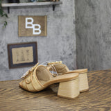 A New Day Womens Kathleen Raffia Buckle Block Heels 92611276 Beige Brown 6.5M