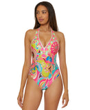 Trina Turk Womens Venus Plunge One-Piece Swimsuit Venus Swim Pink Multi 14