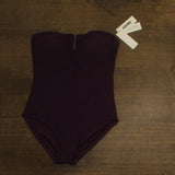DKNY Womens Shirred One-Piece Swimsuit Bandeau Textured Port Texture Purple L