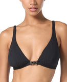 Michael Michael Kors Womens Ribbed Hardware V-Neck Bikini Top Swim Black XS