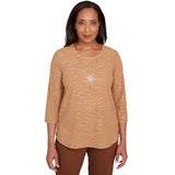 Alfred Dunner Shimmer Animal Jacquard Knit Top 15255WR Cognac Brown 1X