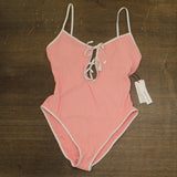 Sanctuary Tie-Front One Piece Swimsuit with Contrast Trim Cherry Blossom Pink L
