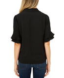 Cece Womens Short Sleeve Ruffle-Sleeve Button Down Blouse 7061012 Rich Black M