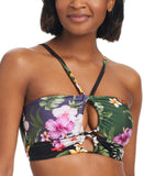 Bar III Womens Floral-Print Bandeau Halter Cropkini Bikini Top Black Multi L