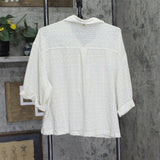 PQ Button Up Half Sleeve Cover Up Ivory Off White / Gold Shimmer