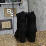 Journee Collection Lace-Up Zip Block Heel Faux Suede Bootie Boots Black 8.5M