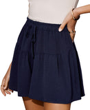 Cupshe Womens Drawstring Ruffled Wide Leg Shorts Navy Blue M