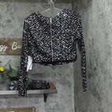 Alex & Sophia Faux Pearl Trim Sequin Club Shirt Top Black / Silver Pearl M