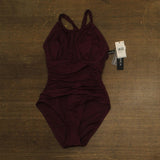La Blanca Goddess High Neck Keyhole One Piece Swimsuit Dark Cherry Purple 6