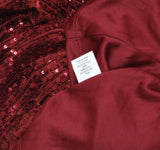 MSK Womens Sequin Keyhole Neck Long Sleeved Top Blouse Dark Wine Red L