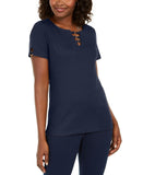 Karen Scott Womens Triple-Ring Cutout Top 100086242MS Navy Blue 2XL