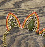 Tint Triangle Bib Dangly Earring Necklace Set Gold / Red Multi 18" + 3"
