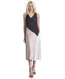 DKNY Womens Satin Colorblocked Slip Dress Black / Cloud / Eggshell 10