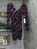 Siena Womens V Neck Metallic Side-Twist Long-Sleeve Dress Purple Multi 0