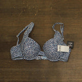 Bar III Women on the Prowl Swim Softcup Underwire Bikini Top Navy Blue Multi L