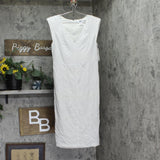 DKNY Womens Draped-Back Extended-Shoulder Lurex Dress DD4JAE06 Cream Gray 10