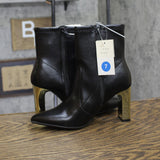 A New Day Sienna Low Shaft Heeled Boots Faux Leather 94637414 Black / Gold 7M