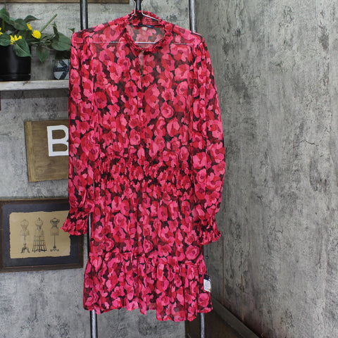 Tommy Hilfiger Womens Floral-Print Chiffon Fit & Flare Dress Red Black Floral 14