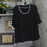 Cuddl Duds Crochet Trim Scoop Neck Tee A694385 Black Multi 2X