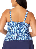 Anne Cole Ikat Tie-Dye Ring Plunge Tankini Swim Top 25PT26368 Blue 22W