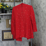 Charter Club Womens Rhinestone Open Front Cashmere Cardigan Sweater Red L