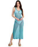 Miken Womens Metallic Mesh Tank Dress Cover Up I9979Q059 Sugar Blue L