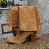 Michael Michael Kors Leigh Ruched High Block Heel Suede Boots Luggage Brown 11M
