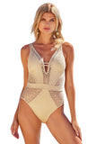Becca Polished Crochet Plunge One Piece Womens Swimsuit 921057 Gold Yellow M