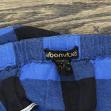 Urban Vibe Womens Flannel Plaid Faux Button Up Off Shoulder Top Blue / Black M