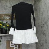 Aqua Mixed Media Mini Bubble Dress MS55525 Black / White S