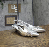 INC International Concepts Womens Capeka Slingback Pumps Silver Crinkle Gray 8M