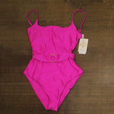 Becca Monte Carlo Virtue Ring Ribbed One-Piece Swimsuit 221057 Azalea Pink L