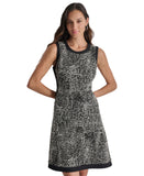 DKNY Petite Colorblocked Fit Flare Sleeveless Cocktail Dress Black / White 10P